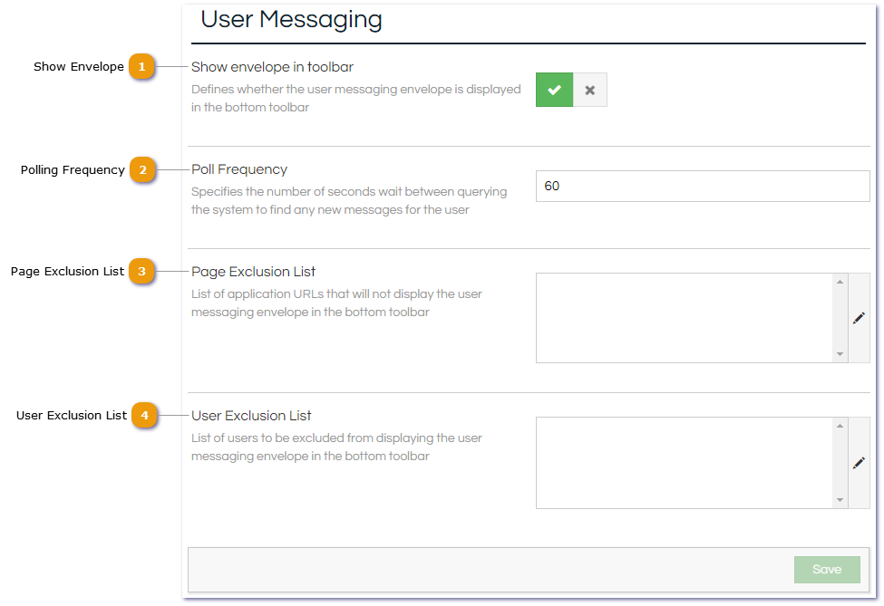 User Messaging Settings